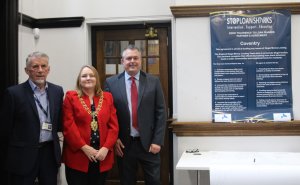 Left to right: Cllr Richard Brown, Coventry Lord Mayor, Cllr Rachel Lancaster and Dave Benbow